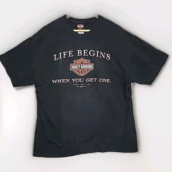 Harley Davidson T Shirt Mens XL Black Life Begins When You Get One Adult Hanes - Picture 1 of 12